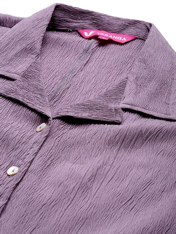 Varanga Women Mauve V Neck Button Placket Tunic Paired With Tonal Flared Bottom